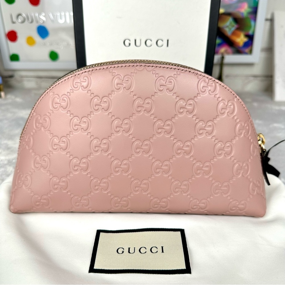Gucci GG Pink Stamped leather GM, Large size cosmetic pouch or crossbody CUTE! - Picture 2 of 16